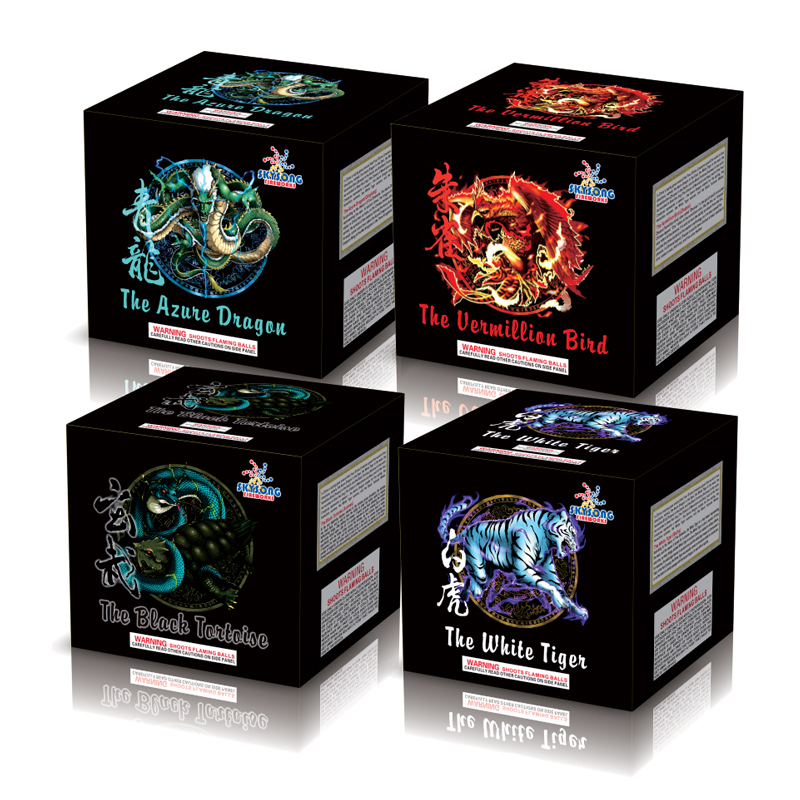 The Azure Dragon/The White Tiger/The Black Tortoise/The Vermillion Bird 9Shots Assorted 1.5" The Azure Dragon/The White Tiger/The Black Tortoise/The Vermillion Bird 9Shots Assorted 1.5"