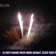 100 Shots Orange Green Smoke Bouquet, Silver Tiger Tail White Strobe