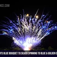 100Shots Blue bouquet to silver spinning to blue with golden chrysanthemum