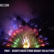 65Shots Green strobe bouquet red glittery willow and blue