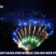 100Shots Golden spider with blue stars with green strobe bouquet