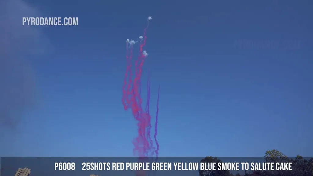 25Shots Red Purple Green Yellow Blue Smoke to Salute Cake