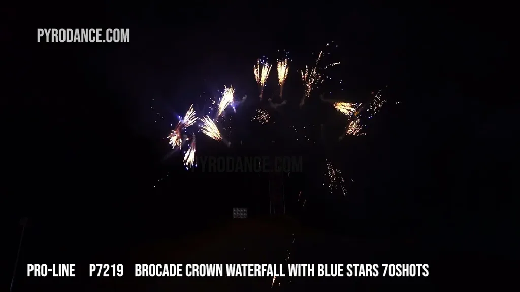 Brocade crown waterfall with blue stars 70Shots — Aerial Cake