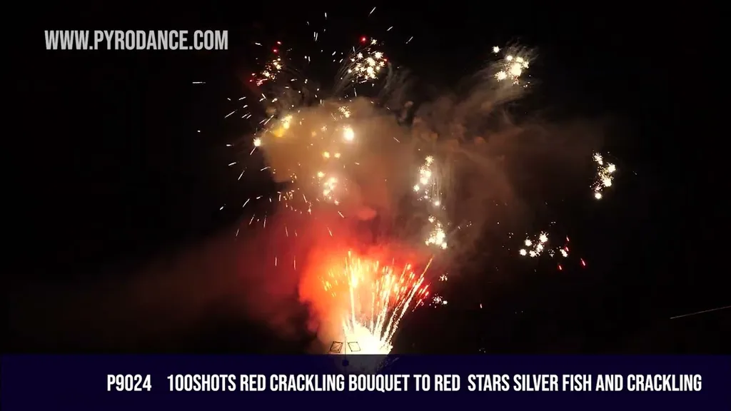 100Shots Red Crackling Bouquet to Red Stars Silver Fish and Crackling — Professional Cake