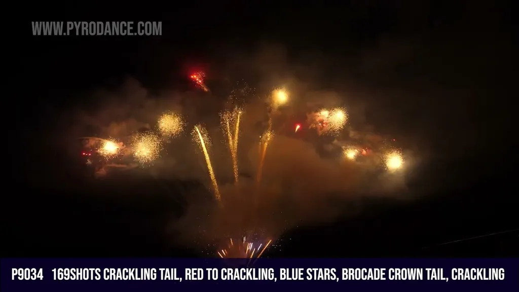 169Shots Crackling Tail, Red to Crackling, Blue Stars, Brocade Crown Tail, Crackling — Professional Cake