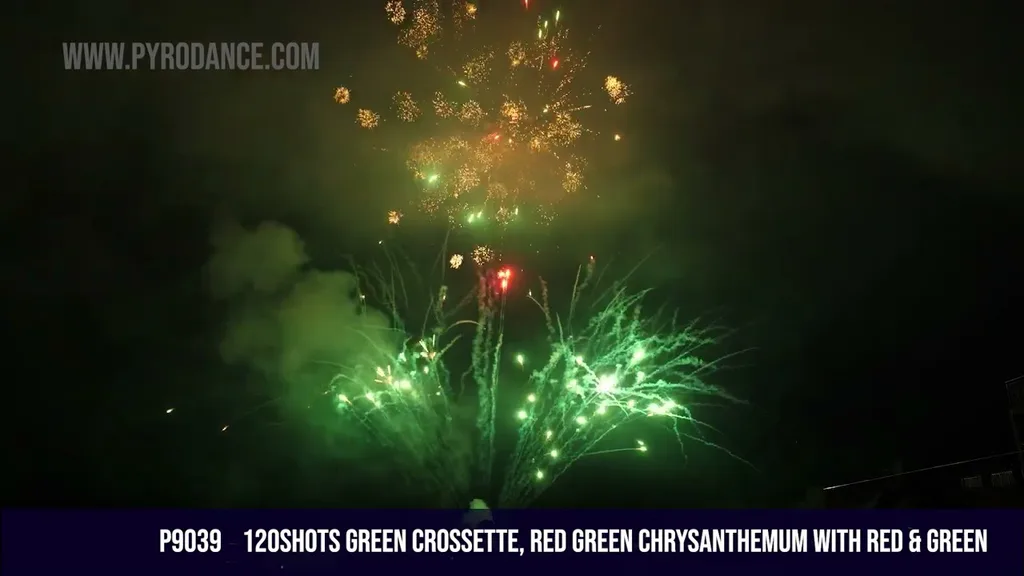 120Shots Green Crossette, Red Green Chrysanthemum with Red & Green — Professional Cake