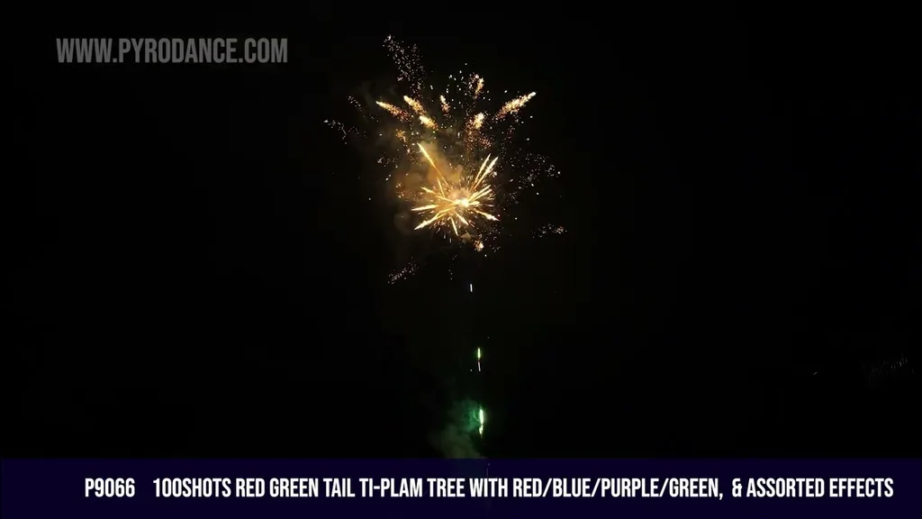 100Shots Red Green tail Ti-Plam Tree with Red/Blue/Purple/Green, White Strobe Assorted Effects — Professional Cake