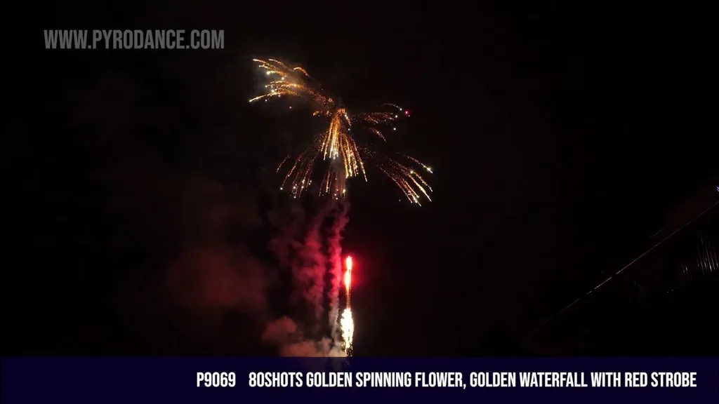 80Shots Golden Spinning Flower, Golden Waterfall with Red Strobe — Professional Cake
