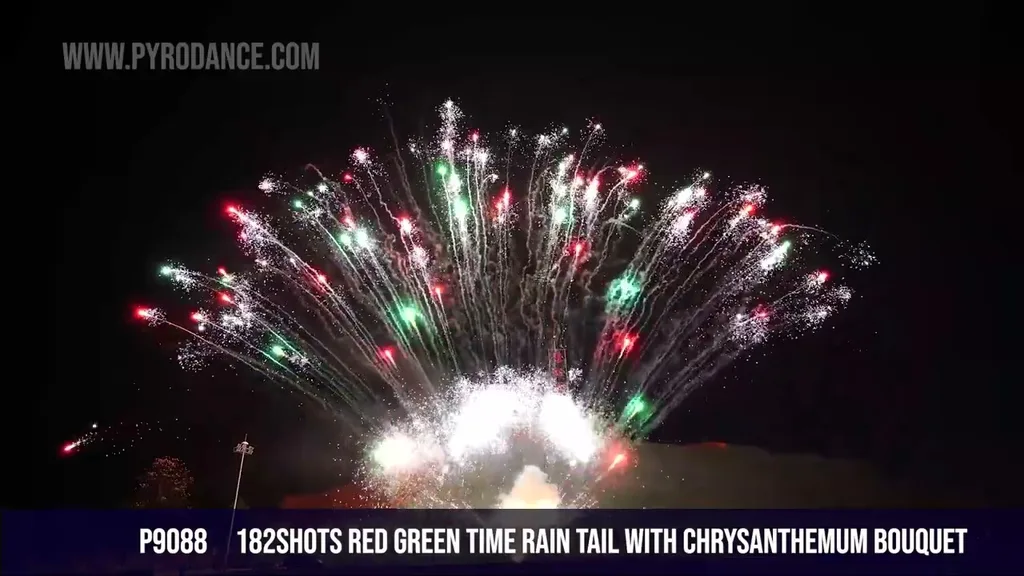 182Shots red green time rain tail with chrysanthemum bouquet / 10Seconds — Professional Cake