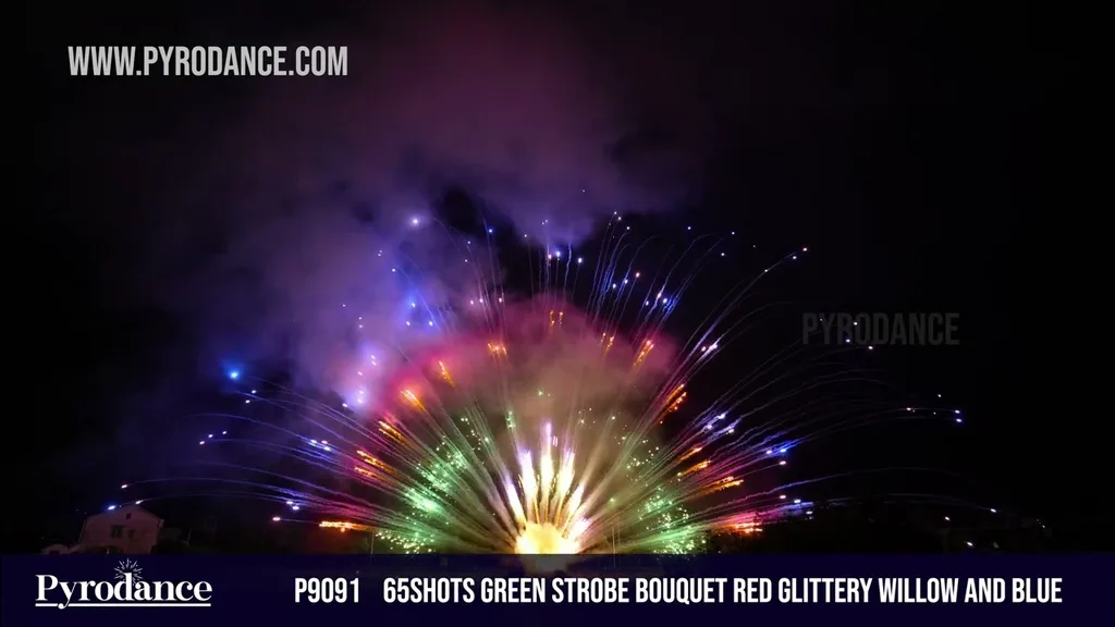 65Shots Green strobe bouquet red glittery willow and blue — Professional Cake