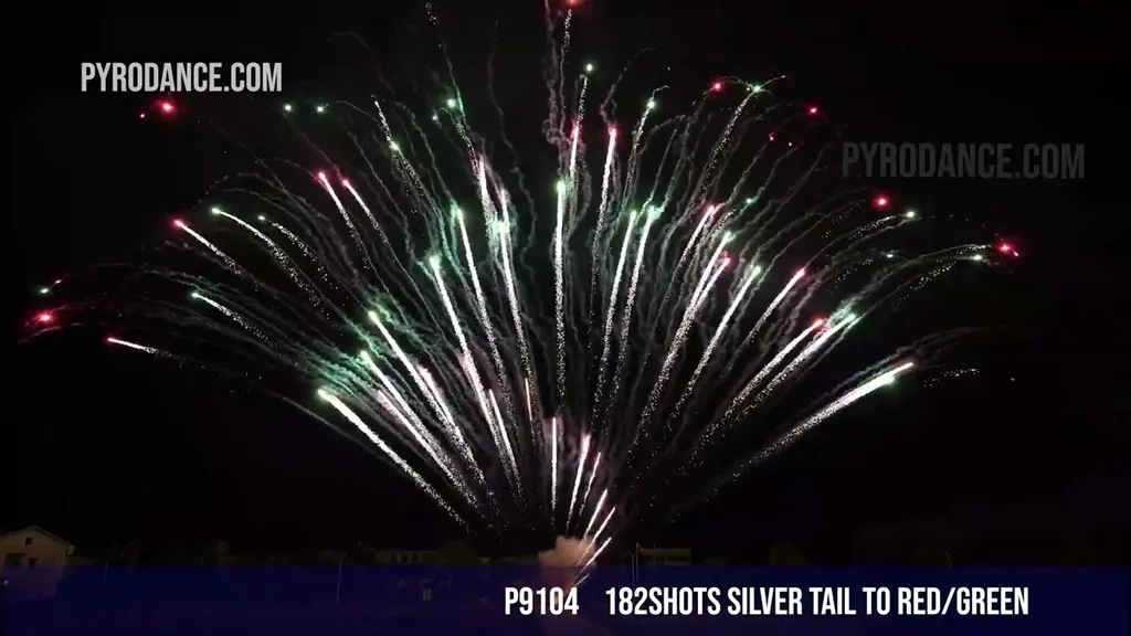 182Shots C Cake Silver brocade tail to red green strobe /20Seconds — Professional Cake